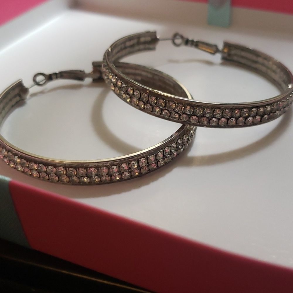 Silver Rhinestone Hoop Earrings